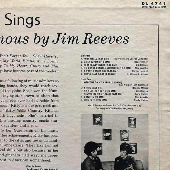 Record | Kitty Wells sings Songs Made Famous By Jim Reeves | DECCA | Bimbo - Picture 5 of 7